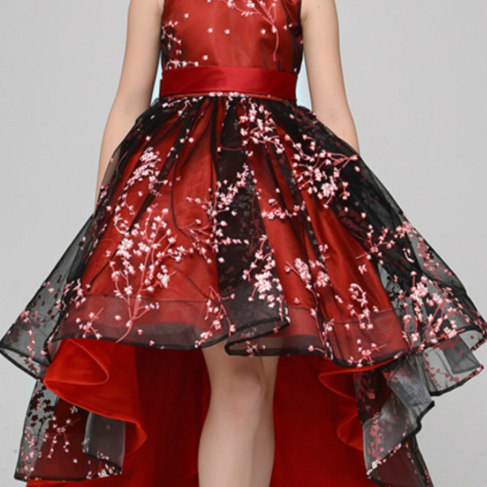 Winter cherry blossom high low holiday dress..